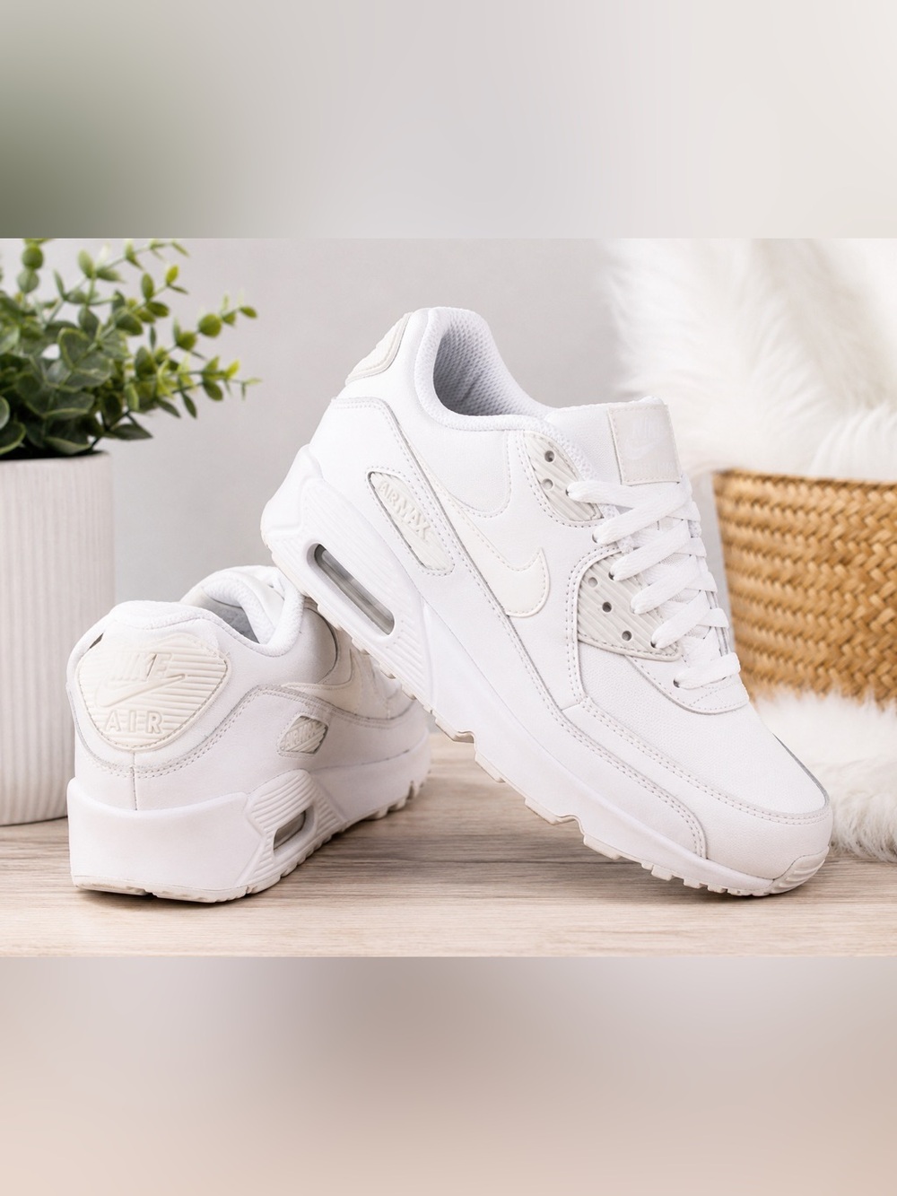 ✨ Nike Air Max 90 Triple White Youth 4.5Y Athleisure Sneakers Casual✨